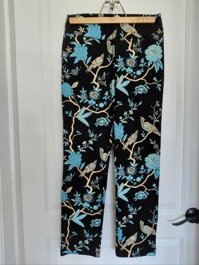Soft Surroundings Chinoiserie Pants Women Small Pull On Black Blue Floral Party